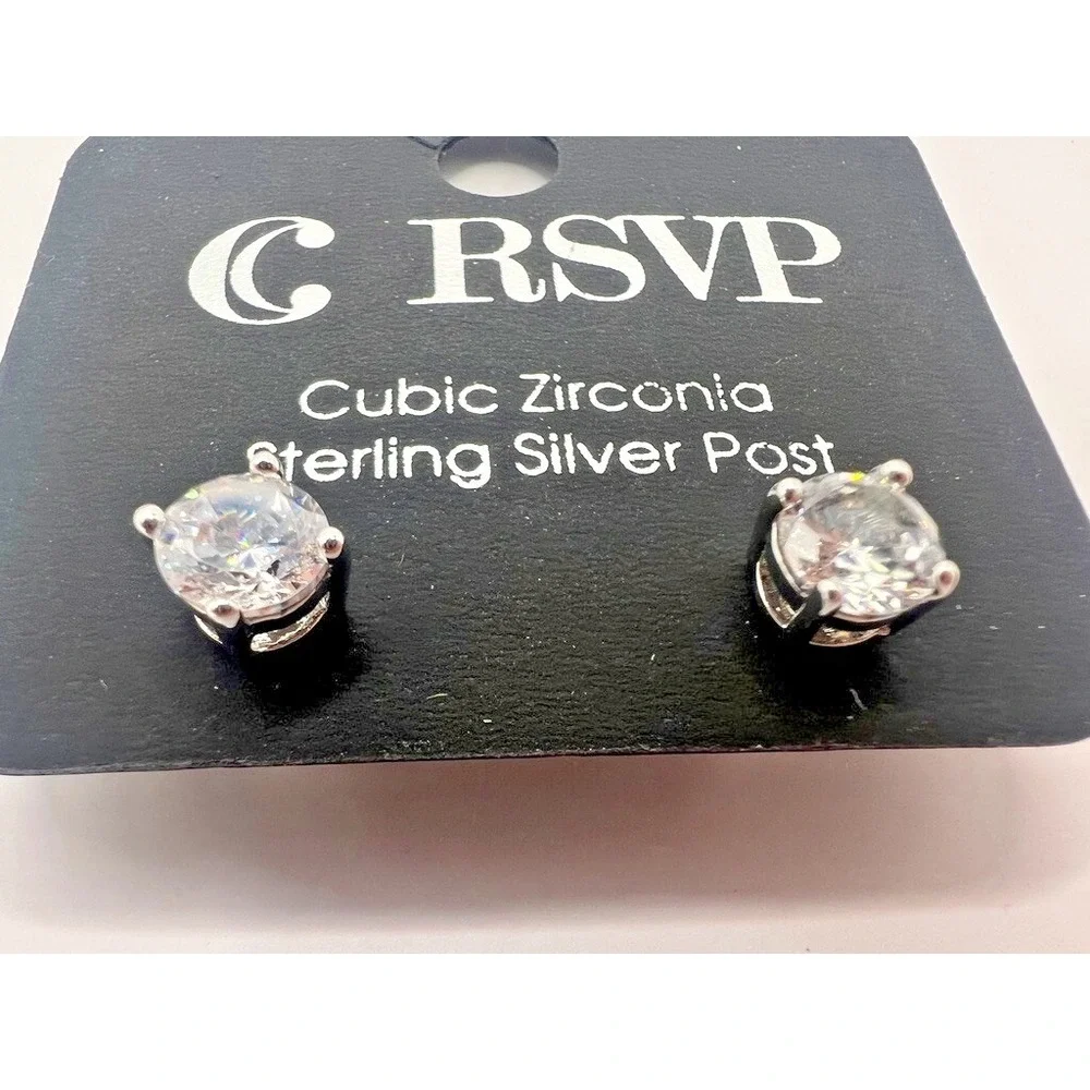 RSVP Cubic Zirconia Stud Earrings Sterling Silver Post‎ 6mm Clear Round NEW Gift